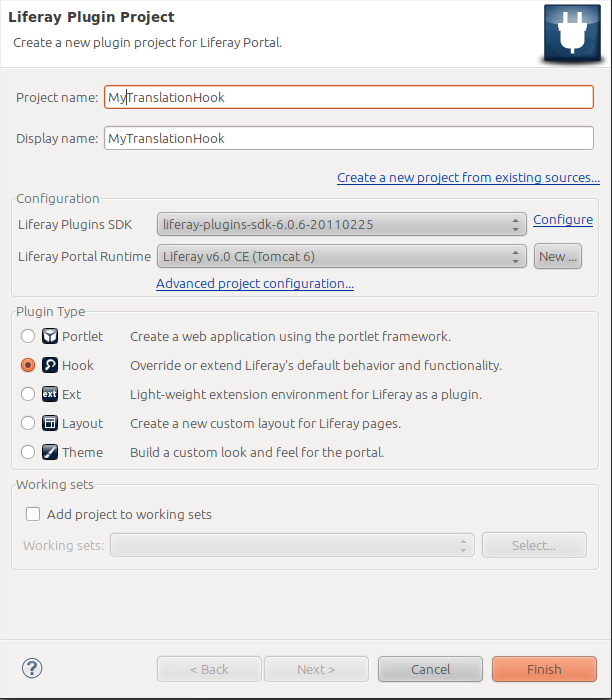 New Liferay Plugin Project