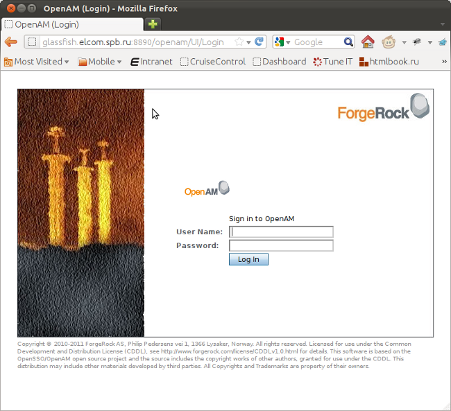 OpenAM login screen